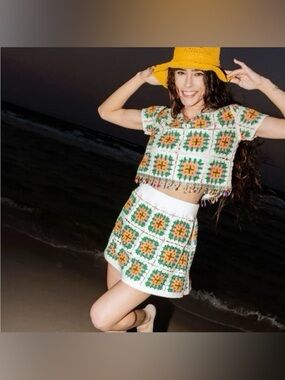 Queen of Sparkles Colorful Crochet Rhinestone Beaded Tassel Top XL